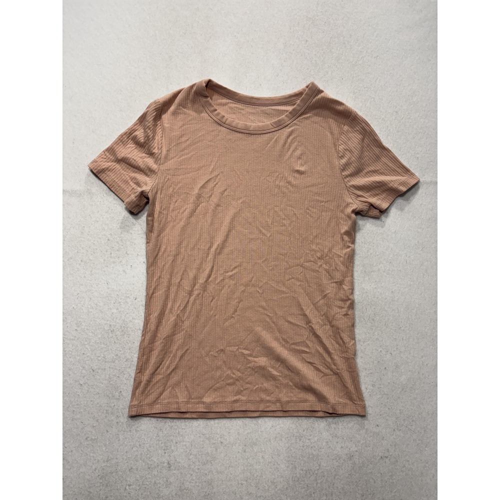 A New Day Shirt Womens Medium Beige Crew Neck Ribbed Short Sleeve Tee Basic